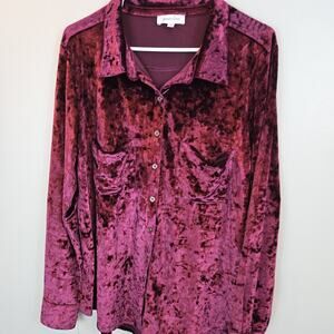 Grace & Lace Crushed Velvet Wine Color Oversized Button Tunic MED Boho Cottage
